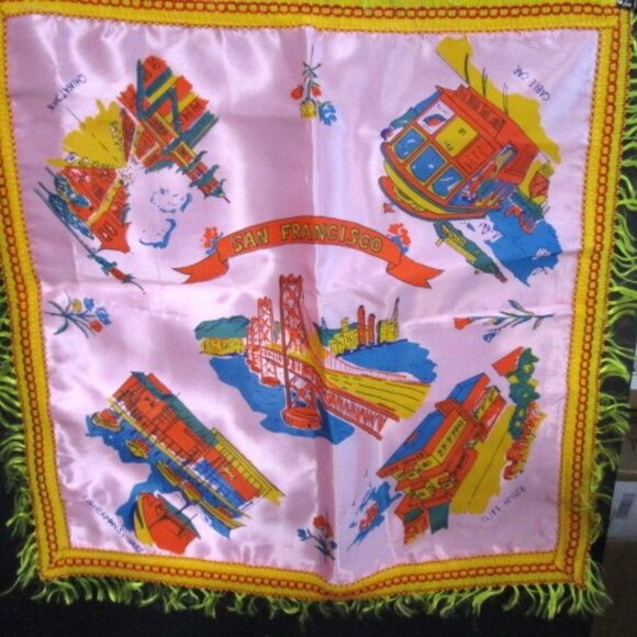 VINTAGE SOUVENIR SAN FRANCISCO PILLOW COVER Pink 16.5" Square - Picture 1 of 7